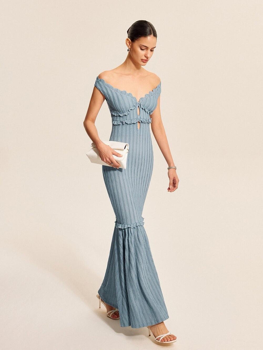 Off-Shoulder Ruffle Detail Dress Commense L